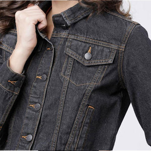 Vestes en jean courtes à manches longues pour femmes OEMODM, col rabattu, fermeture boutonnée, couleur unie, style automne - Product Image 3