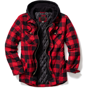 Veste d'hiver pour homme en sherpa à carreaux, doublée polaire, coupe-vent, épaisse, imprimée, avec fermeture éclair et col rabattable - Product Image 5