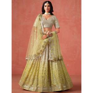 Sparkling Yellow <b>Sequins</b> Georgette <b>Plus</b> <b>Size</b> Wedding Lehenga Choli - Product Image 4