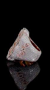 Rose <b>Gold</b> Plated <b>Cocktail</b> <b>Ring</b> With Baguette Cut Moissanite Pave Setting Letter Shape Luxury Statement Jewelry Unisex Party Wear - Product Image 5