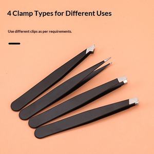 Pinzas Profesionales para Cejas de Acero Inoxidable de Cuatro Piezas, Juego de Belleza de Alta Calidad para Dar Forma, Puntas de Fibra Reutilizables, Ligeras, de Cuero - Product Image 3