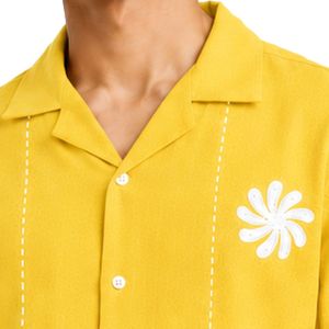 เสื้อเชิ้ตคิวบา คอปกสีน้ำเงิน แขนสั้น ปักลายสีขาว ผ้าฝ้ายลินิน ติดกระดุม ลำลอง แฟชั่นชายหาดฤดูร้อน - Product Image 5