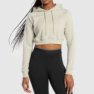 Prix de gros – Sweat à capuche court tissé pour femme, hiver, épaules tombantes, logo frontal, confortable, respirant, manches longues, écologique - Product Image 1