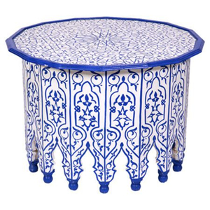 Table d'appoint octogonale marocaine artisanale en bois avec incrustations de nacre, design arabe, en bois massif, avec pieds amovibles - Product Image 6