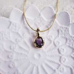 Colgante de amatista para mujer, plata de ley 925, chapado en oro de 14 quilates, delicado, piedra de nacimiento de febrero, joyería con piedra preciosa curativa. - Product Image 3