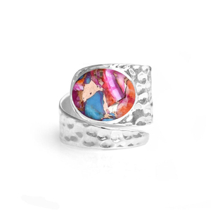 Bague ajustable tendance en argent sterling 925 avec dahlia orange naturelle, cuivre et turquoise, bijoux bohèmes Navajo faits à la main, cadeau en pierres précieuses - Product Image 5
