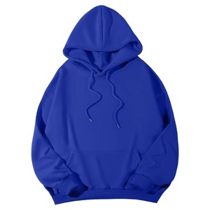Men's Blue Hooded Sweatshirt Solid Color Oversized Fit Casual Winter Wear Regular Sleeve Knitted Fabric Pocket Embroidered - Product Image 1