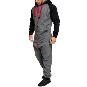 Pelele largo completo con capucha para hombre con cremallera en contraste frontal manga larga invierno otoño ropa deportiva chándales ropa de invierno bolsillos - Product Image 4