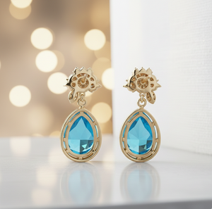 ต่างหูทรงหยดน้ำสีน้ำเงิน เงินแท้ 925 ชุบทอง 18K เครื่องประดับแฟชั่น งานจิวเวลรี่ชั้นดี เครื่องประดับเจ้าสาว สั่งซื้อจำนวนมาก - Product Image 4