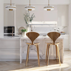 Mid Century Modern Walnut Plywood Bar <b>Stool</b> with Upholstered <b>Seat</b>, Nordic Counter Height Chair for Kitchen Island and Restaurant - Product Image 3