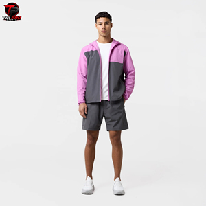 Conjunto Deportivo Color Block con Sudadera con Capucha, Chaqueta Ligera con Cierre y Pantalones Cortos para Correr, Ropa Deportiva Impermeable y Cortavientos - Product Image 2