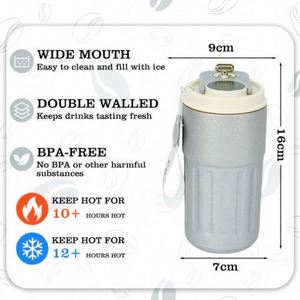 Gobelet isotherme en acier inoxydable de qualité alimentaire, design créatif mat, écologique, personnalisé, avec cuillère - Product Image 2