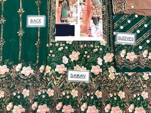 2021 vente chaude vert Salwar Kameez robe de mariée formelle brodée lourde en mousseline de soie fabriquée à partir de viscose soie rayonne armure - Product Image 4