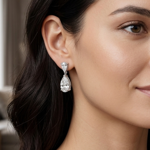 Women's 18K White Gold Pear Cut <b>Dangle</b> <b>Earrings</b> Lab <b>Diamond</b> IGI Certified Classic Jewelry Everyday Wear F VVS2 Clarity - Product Image 3