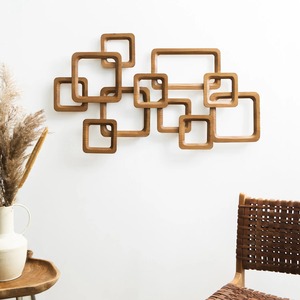 Arte Geométrico de Pared de Madera Marrón Moderno, Decoración de Cuadrados Entrelazados Hechos a Mano - Product Image 3