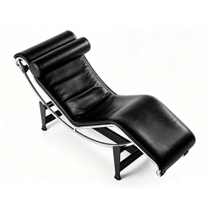 Moderna Chaise Longue <span class=keywords><strong>in</strong></span> <span class=keywords><strong>Pelle</strong></span> <span class=keywords><strong>Nera</strong></span> con Telaio <span class=keywords><strong>in</strong></span> Metallo, Poggiatesta e Funzione Letto per Soggiorno, Ufficio, Hotel, Aree VIP - Product Image 2