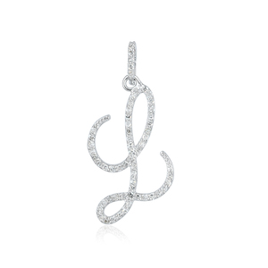 Pendentif à breloques initiales en diamant naturel, lettre L, or blanc 14k, bijoux faits à la main, cadeau de noël, pendentif Alphabet L - Product Image 1