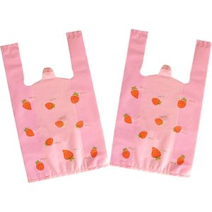 Sacchetti di Plastica Rosa a Forma di Fragola, Confezione da 50, Pratici per Negozi e Ristoranti (9.8x16) - Product Image 1