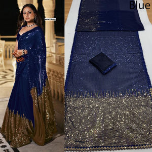 Bollywood Séquence Saree Travail Couleur Chaude Saree pour Femmes Dames Indien Shopping En Ligne Tenue - Product Image 1