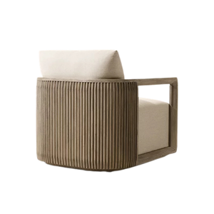 Sillón de Exterior Premium, Estructura Escultural de Teca Sólida con Ranuras, Cojín Acolchado, Muebles de Jardín de Lujo Ecológicos para Resorts - Product Image 4