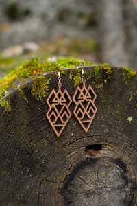 <b>Wooden</b> Geometric Earrings <b>Laser</b> <b>Cut</b> Tribal Pattern Drop Earrings Natural Brown Color Handmade Jewelry - Product Image 6