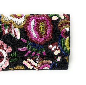 Bolso de Mano Rectangular Negro Bordado con Cuentas y Flores, Hecho a Mano por FAIZA CRAFT, con Lentejuelas y Cadena Desmontable - Product Image 4