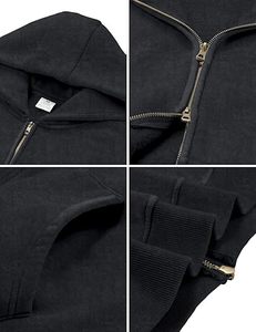 Sweat à capuche zippé 100 % coton délavé noir pour homme, style vintage, streetwear, vente en gros fabricant - Product Image 5