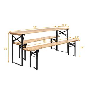 Portable Outdoor Folding Picnic Table <b>Bench</b> <b>Set</b> 3PCS Patio <b>Dining</b> Furniture <b>with</b> Wooden Top and Steel Frame - Product Image 6