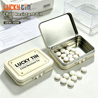 Boîte en étain personnalisée LUCKY TIN, résistante aux enfants, avec bouton poussoir, boîte à pilules en métal de qualité alimentaire pour vitamines, bonbons, vente en gros OEM