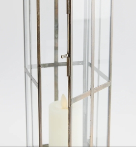 <b>Tall</b> Antique Brass Metal Glass Candle <b>Lantern</b> - Vintage Pillar Candle Holder with Handle & Door for Home Wedding Decor - Product Image 3