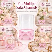 En gros Porte-bougie de mariage en verre transparent, style hurricane, cylindrique, avec nœud rose, centre de table, décoration intérieure