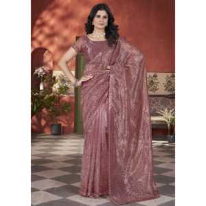 Designer Wedding <b>Saree</b> with Sequence & Thread Embroidery Work - Product Image 4