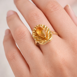 Bague en laiton Moku Jewellery avec citrine facettée, ajustable, élégante, faite à la main, bijoux pour femmes, vente en gros, design de bagues - Product Image 4