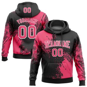 Sudadera con Capucha Personalizada para Hombre, con Estampado de Salpicaduras de Pincel Negro y Rosa, con Nombre y Número, Sublimación, Poliéster, Ropa Deportiva de Equipo - Product Image 3