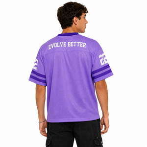Maillot de football américain 2026 personnalisé à motif floral violet en maille, col en V oversize, vêtement de sport sublimé, streetwear, fabricant - Product Image 2