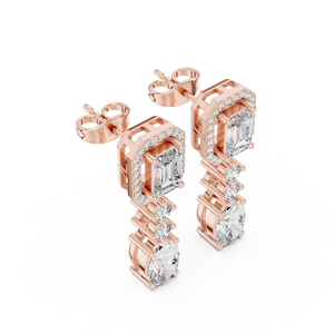 Boucles d'oreilles pendantes en or avec diamant de laboratoire taille émeraude et halo, style vintage, bijoux de mariage pour mariée - Product Image 5