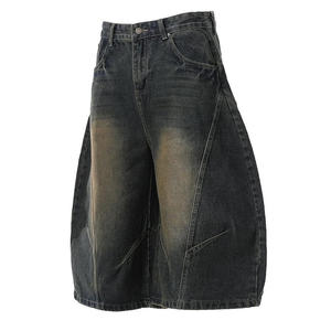High Quality Vintage Relaxed Fit Scimitar Blue <b>Jeans</b> <b>Men</b> Wide Leg Pants Mid Waist Distressed Colored Dark Canvas Autumn Casual - Product Image 5