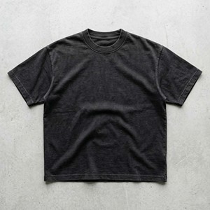Camiseta de Algodón Tejido de 350 g/m² Personalizada, Color Negro Deslavado, Estilo Vintage, Corte Holgado, Ropa Urbana para Hombre, Secado Rápido - Product Image 1