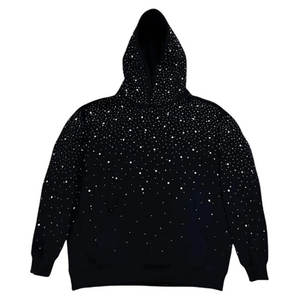 Ensemble de survêtement 2 pièces pour homme en molleton 100% coton français, avec sweat à capuche zippé et pantalon de survêtement, orné de strass, respirant et tricoté effet vieilli - Product Image 1