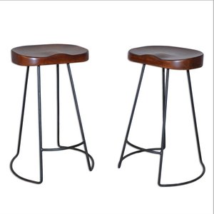 Elegante Taburete de Bar con Estructura Metálica Industrial y Asiento de Madera, Silla de Altura Media para Cocina, Hogar y Bar - Product Image 6