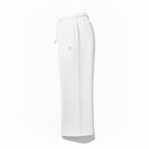 Men's <b>White</b> Cotton Sweatpants High Elastic Drawstring Casual <b>Joggers</b> Side Pockets Lightweight Straight Leg Winter Embroidered - Product Image 3
