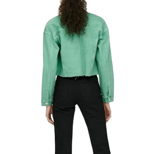 Chaqueta vaquera corta para mujer, color azul sólido, nueva llegada, tela de algodón de alta calidad, con botones. - Product Image 3