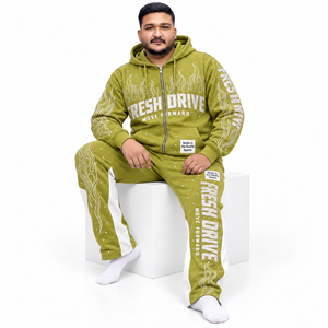 Ensemble de survêtement personnalisé pour homme en molleton French Terry avec capuche zippée, pantalon droit et broderie strass – Vêtements streetwear personnalisés - Product Image 1