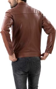 Chaquetas de Cuero Genuino Marrón para Hombre, Estilo Urbano, con Cuello de Botones a Presión, Disponibles al por Mayor - Product Image 5