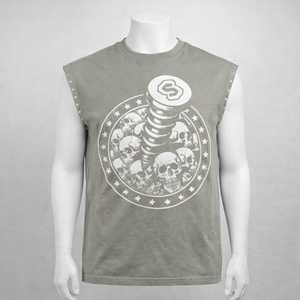 custom graphic printed heavyweight acid-washed short loose vest street style distressed sleeveless t-shirt custom <b>men's</b> vest - Product Image 1