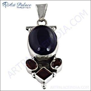 Pendentif en argent 925 avec améthyste, grenat pierres précieuses pendentifs en argent pendentifs design artisanal - Product Image 1