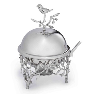 Plat de service de luxe en argent avec figurine d'oiseau, base élégante en forme de branche, chauffe-plats et soupière pour buffets d'hôtels du Golfe et traiteurs de mariages - Product Image 1