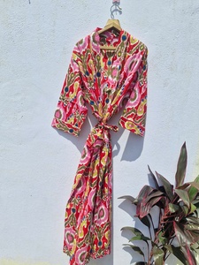 Robe Kimono en Coton Imprimé Abstrait Indigo pour Femme, Cache-maillot de Plage Léger, Peignoir Décontracté, Robe Cache-cœur - Product Image 5