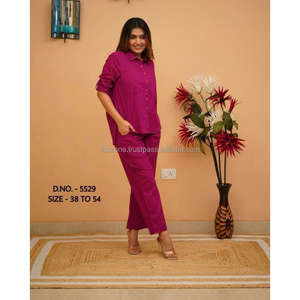 Beautiful Heavy Cotton Slub / Cotton Flex (खादी) Best Quality Fabric Cordset ( Short Length Shirt - 29”) With <b>Wooden</b> <b>Buttons</b> & L - Product Image 4