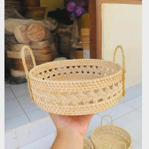 Bandeja de mimbre estilo cesta con asa de doble cara, bandeja de servir de caña tejida, adecuada para buffet de hotel y bandeja de exhibición para desayuno. - Product Image 6